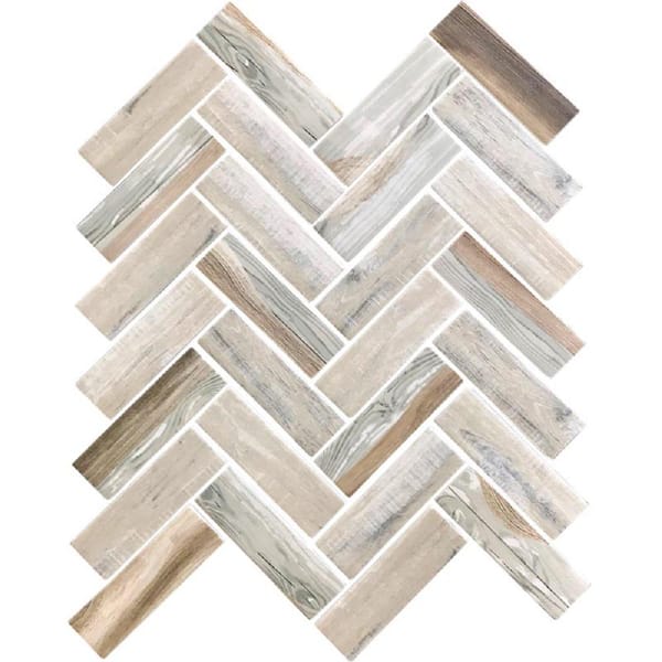 Apollo Tile White Cream 4 in. x 5 in. Matte Finished Herringbone Marble Mosaic Tile Sample (0.13 sq.ft./Piece)