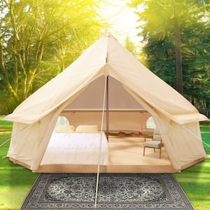 5-8 Person Canvas Glamping Bell Tent, Breathable Waterproof Yurt Tent, 13 ft. x 13 ft. x 98 in.(Diameter 4M)