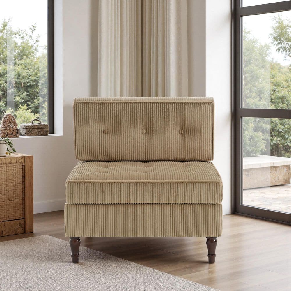 32.67 in. Armless 1-piece Corduroy Rectangle Sectional Sofa in. Camel