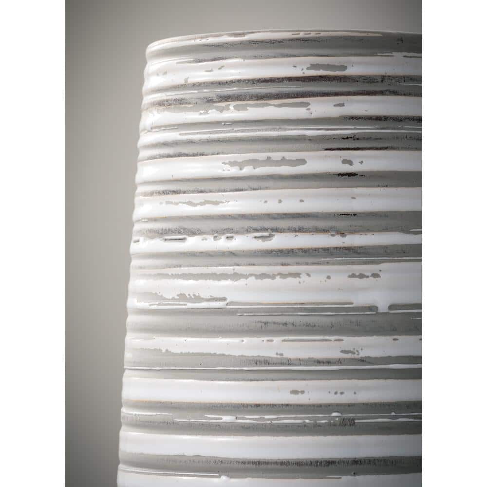 Gray and White Striped Ceramic Decorative Vase 12"