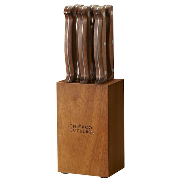  Chicago Cutlery Racine 12-Pc Kitchen Knife Wood Block Set,  Stainless Steel Knives, Serrated, Chef, Utility, and Paring Knife,  Removable Steak Knife Block, Walnut Handle: Home & Kitchen