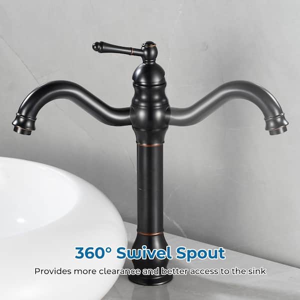 Single Hole Single Handle Waterfall Vessel Sink Faucet with Hot and Cold Hoses in Oil Rubbed Bronze