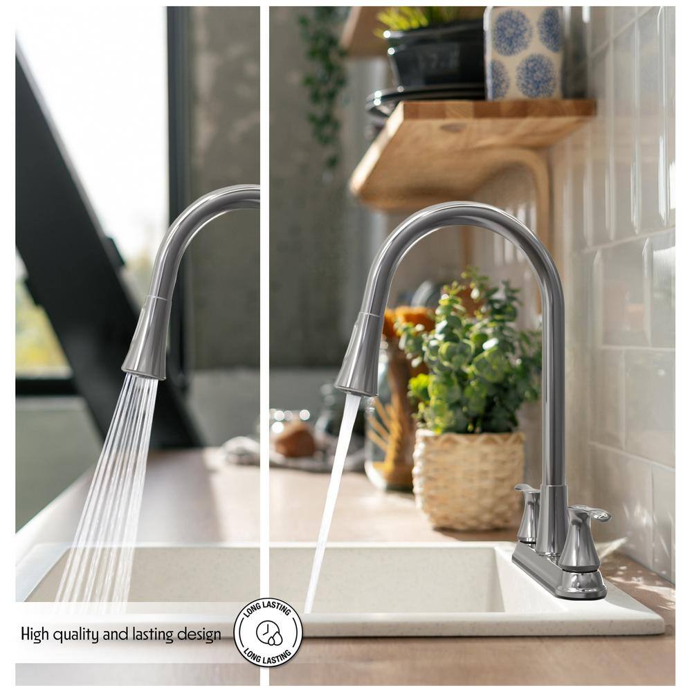 Nickel Double Handle Pull Down Kitchen Faucet with Spray