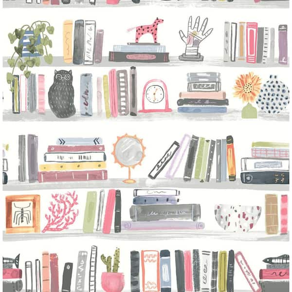 NuWallpaper Painterly Pink Shelf Stories Novelty Peel and Stick Wallpaper Sample