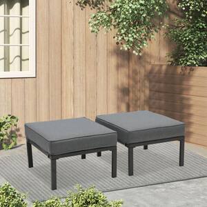 Aluminum Outdoor Ottoman with Grey Cushion, 2 Ottomans Included