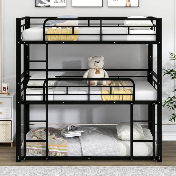Black Metal Twin Triple Bunk Bed with Ladders