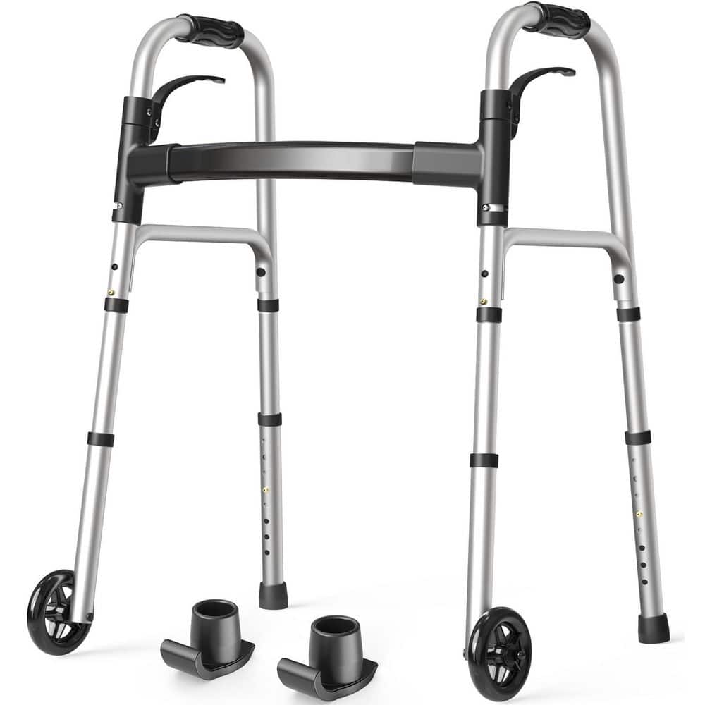 Folding Walkers with 2 Skis and 5 in. Wheels, Lightweight Adult Rolling Walker, Supports Up to 350 lb. Adjustable Height price history on PriceWatchPro