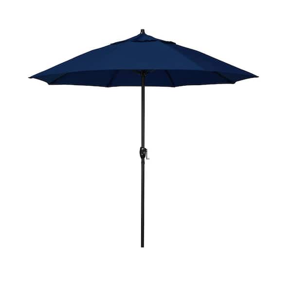 California Umbrella 7.5 ft. Black Aluminum Market Patio Umbrella Fiberglass Ribs and Auto Tilt in Captains Navy Pacifica Premium