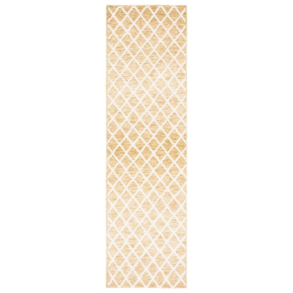 Easy Care Gold/Ivory 2 ft. x 6 ft. Machine Washable Geometric Abstract Runner Rug