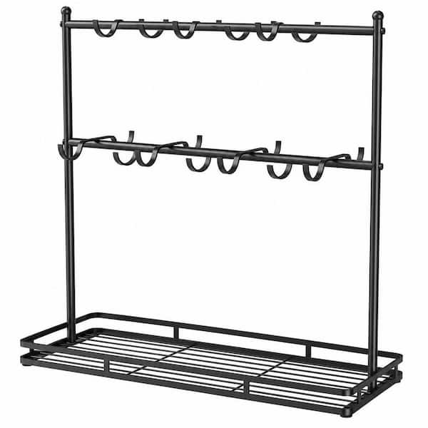 2-Tier Mug Display Stand with Heavy Duty Metal Base, 14-Hook Black Mug Tree Rack, Coffee Mug Holder for Countertop