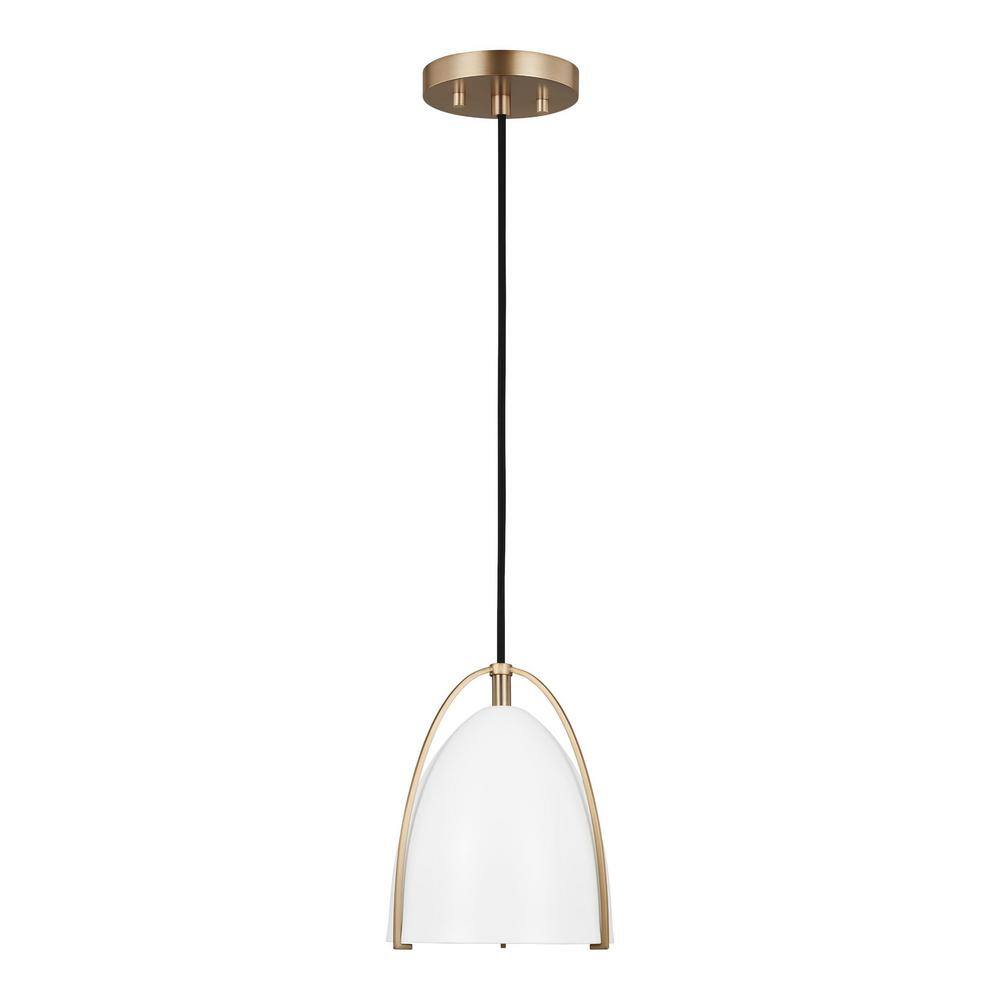 Generation Lighting Norman 1-Light Satin Brass Mini Pendant Light with ...