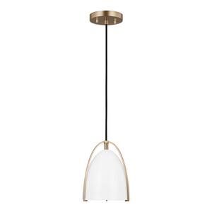Norman 1-Light Satin Brass Hanging Mini Pendant Light with Matte White Steel Shade