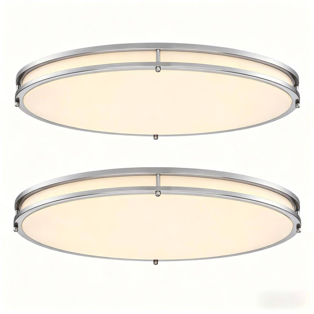24 in. Oval Brushed Nickel Selectable LED 3000K, 4000K, 5000K Semi-Flush Mount Ceiling Light (2-Pack) price history on PriceWatchPro