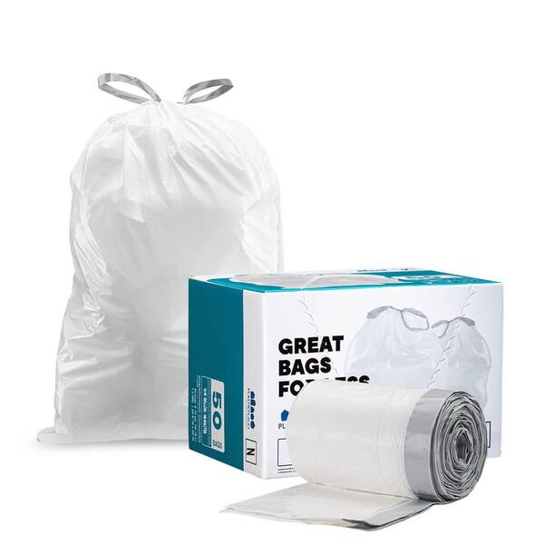 Plasticplace Simplehuman* Code H Compatible Drawstring Trash Bags, 8-9 Gallon (200 Count), White