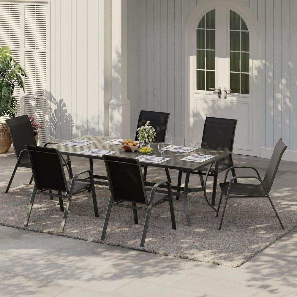 Stackable Metal Outdoor Dining Chair Set of 6 in Black Textilene price history on PriceWatchPro
