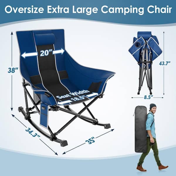 Outdoor Patio Oversized Foldable Heated Rocking Camping Blue and Black Chair With Metal Frame