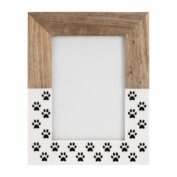 Liv & Skye 5 in. x 7 in. White Wood and Resin Dog-paws Print Picture Frame