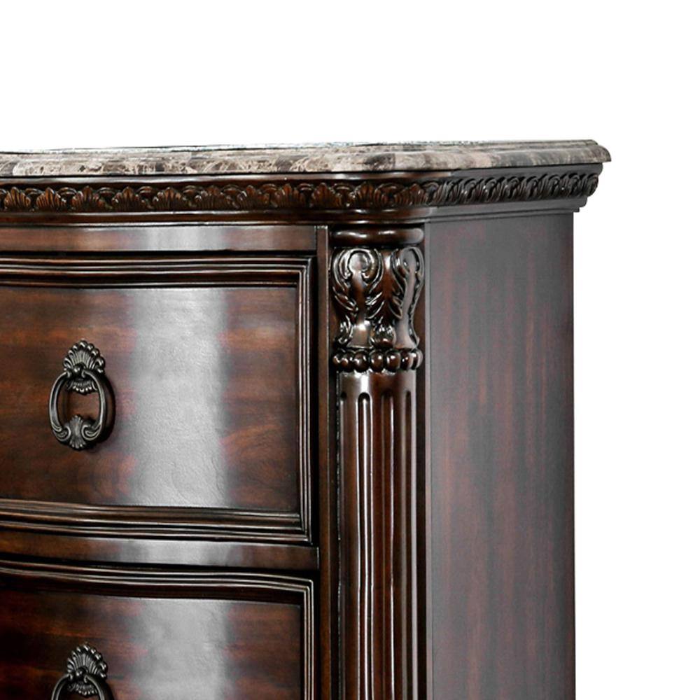 Menodora Transitional Espresso 2-Drawer Nightstand with Gold Accents