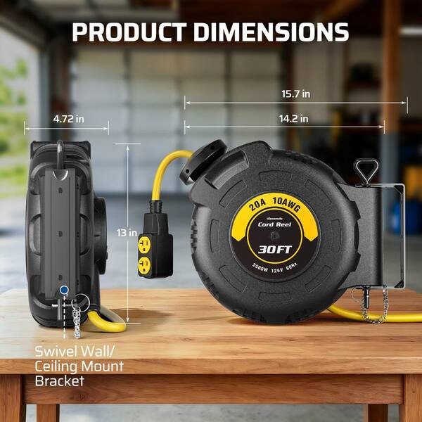 DEWENWILS 30 ft. 10 Gauge 20A SJTW Retractable Extension Cord Reel