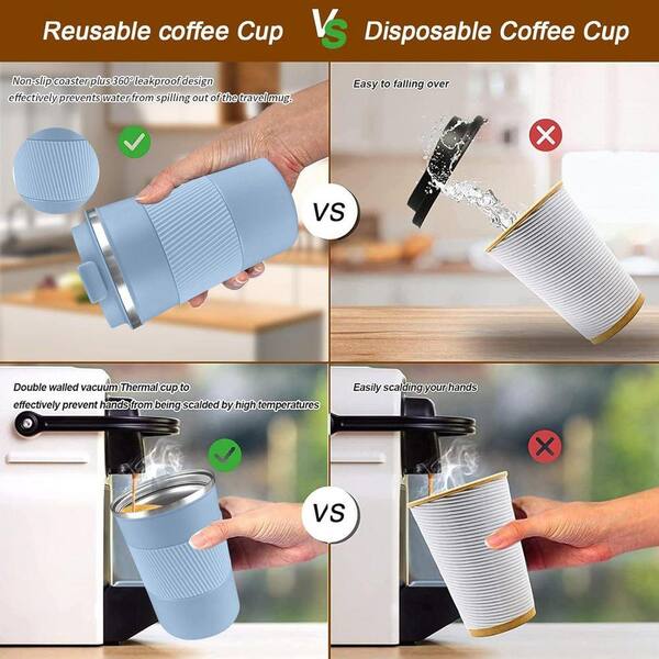 12 oz Light Blue Blue Stainless Steel Insulated Travel Coffee Mug with Lid Double Wall Thermal Tumbler 1 Piece 29ESA05645
