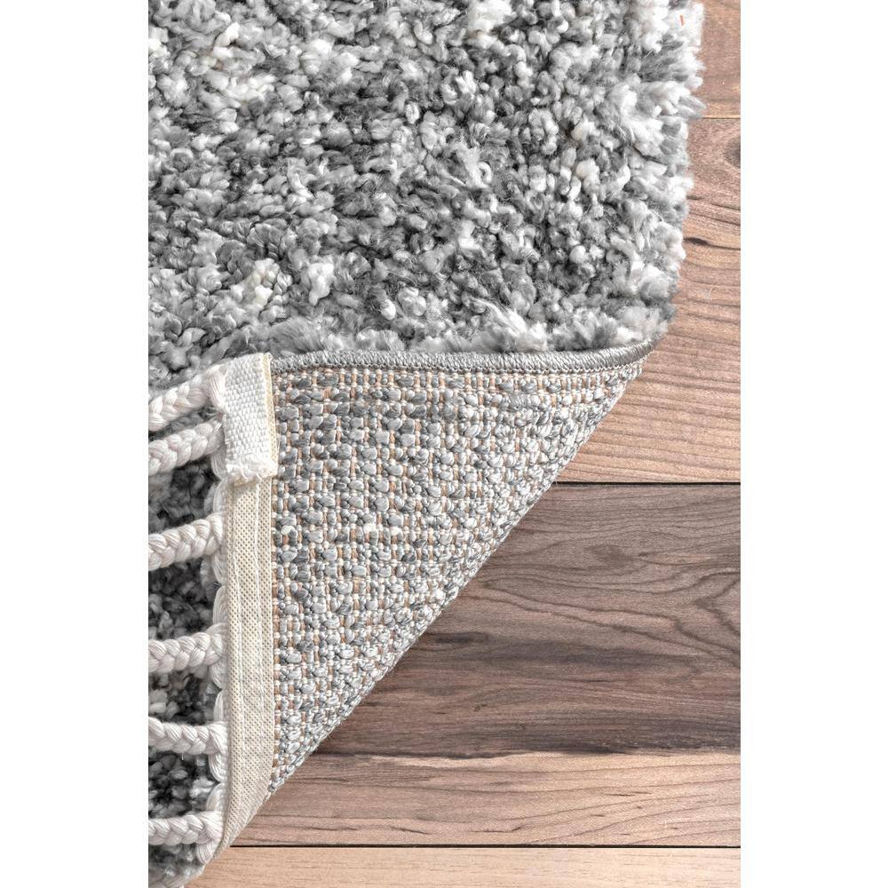 Gray Braided Shag Rectangular Area Rug with Tassels, 2' x 3'