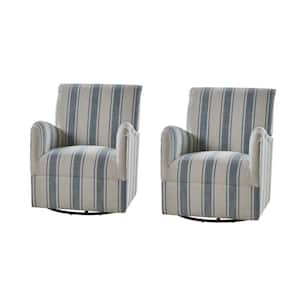 Livia Traditional 360° Swivel Armchair with Jacobean Strip Pattern Set of 2-BLUE