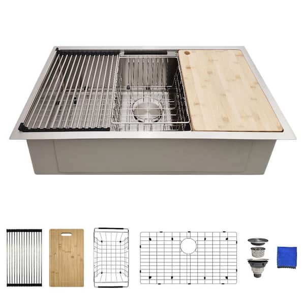 32 in. Undermount Workstation Kitchen Sink-16 Gauge Stainless Steel Single Bowl 32 x 19 Deep Sink with Ledge Accessories