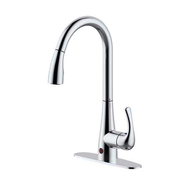 Westbrass Single Handle Touchless Motion Sensor Kitchen Faucet with Pull Down Sprayer Head, Polished Chrome