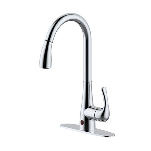 Westbrass Single Handle Touchless Motion Sensor Kitchen Faucet with Pull Down Sprayer Head, Polished Chrome