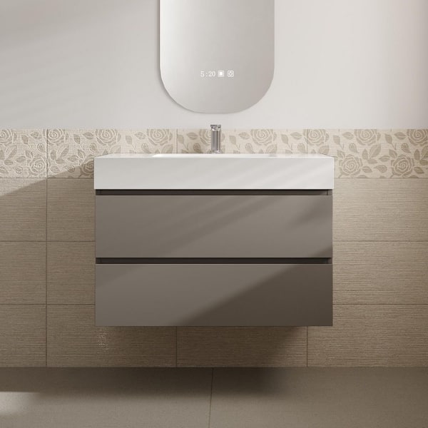 Aaby 36 in. W x 18 in. D x 25 in . H Wall Mounted Floating Bath Vanity Cabinet in Gray with Solid Surface Top and Sink