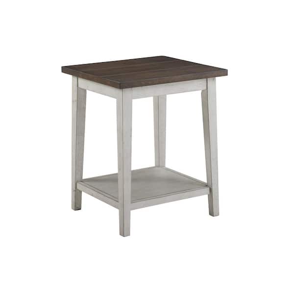 Furniture of America Defara 24 in. White and Brown 1-Shelf Side Table