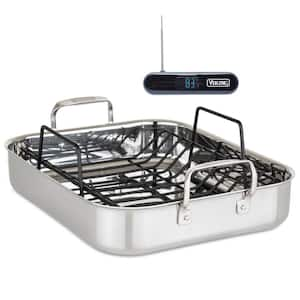 3-Ply Stainless Steel Roasting Pan with Rack and Thermocouple Thermometer Set