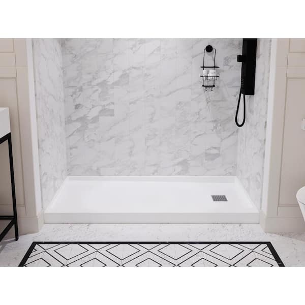 Alexander Base Series 60 in. L x 30 in. W Alcove Shower Pan Base with Right Drain in Glossy White Marine Acrylic