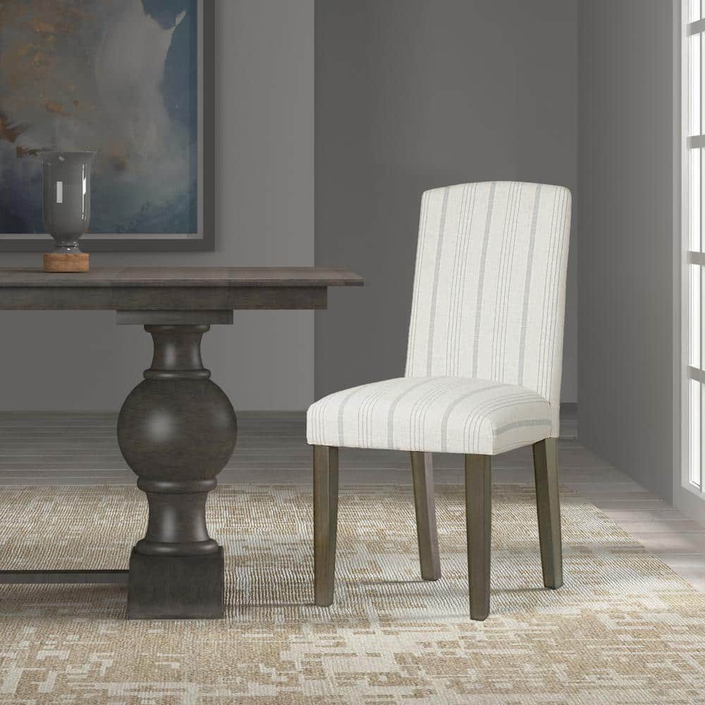 Gray Linen Upholstered Parsons Side Chair with Wood Legs