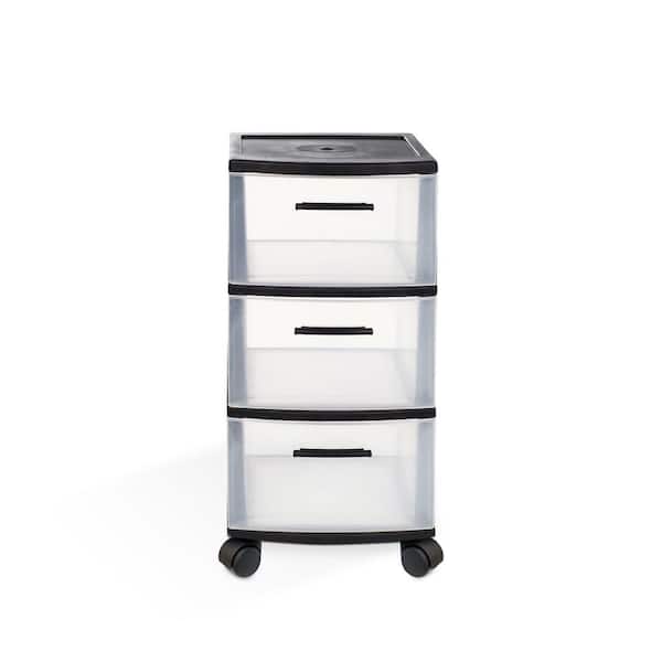 3-Drawer Plastic Rolling Storage Cart in Black and Clear