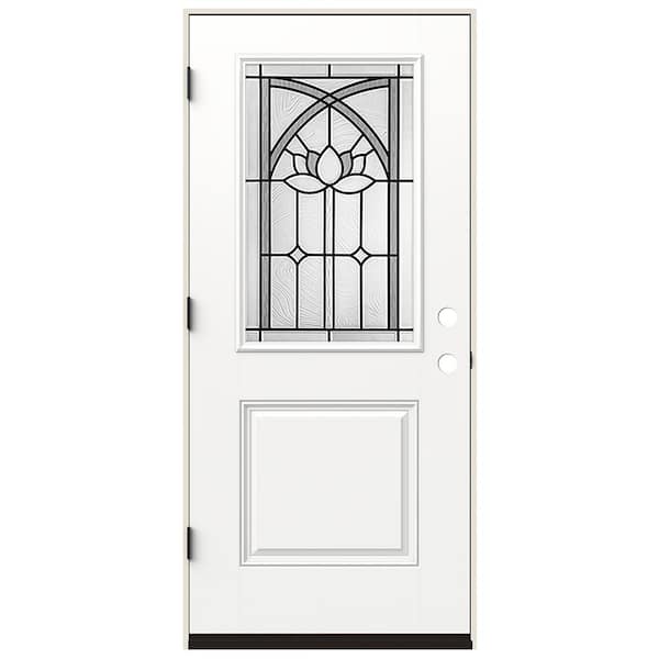 36 in. x 80 in. Right-Hand/Inswing 1/2 Lite Ardsley Decorative Glass Modern White Fiberglass Prehung Front Door