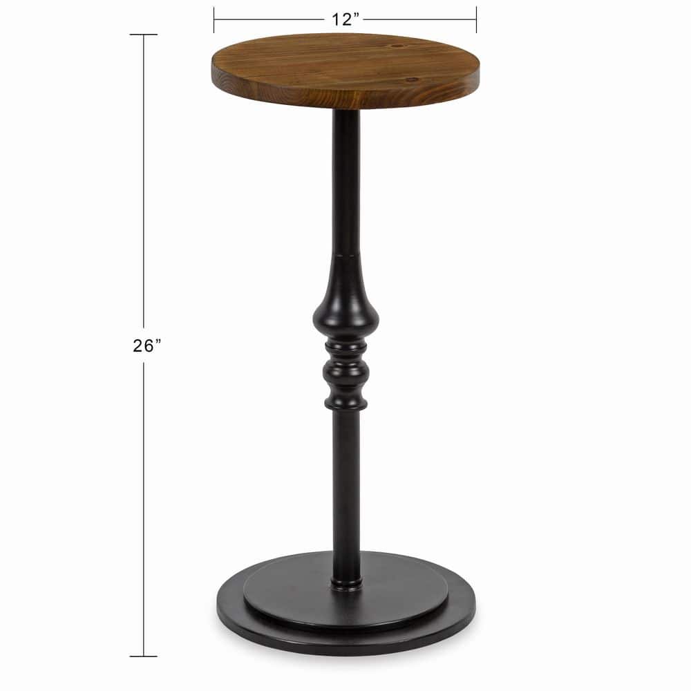 Rustic Caramel Black Round Wood and Metal Pedestal Table