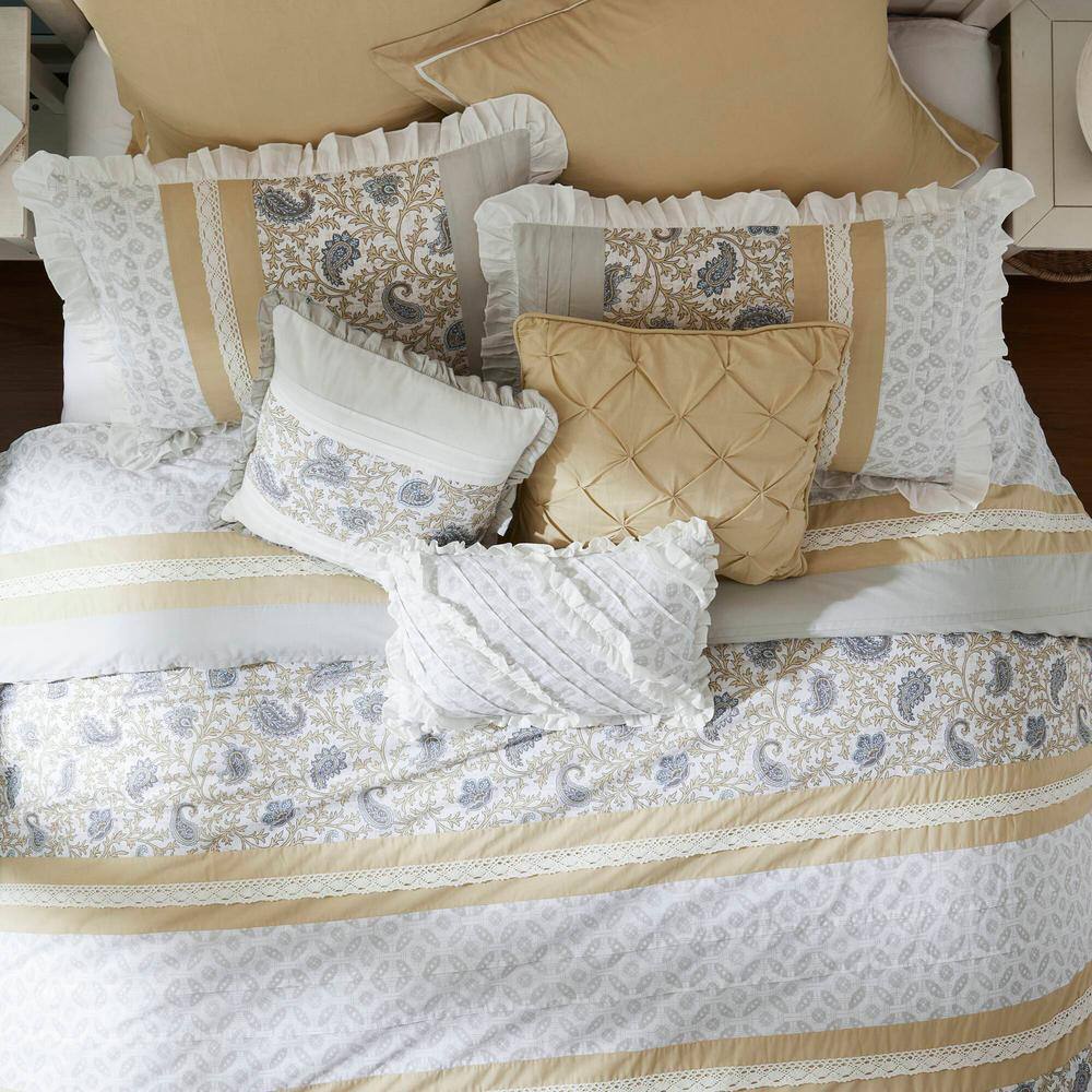 California King Yellow Cotton Reversible Comforter Set