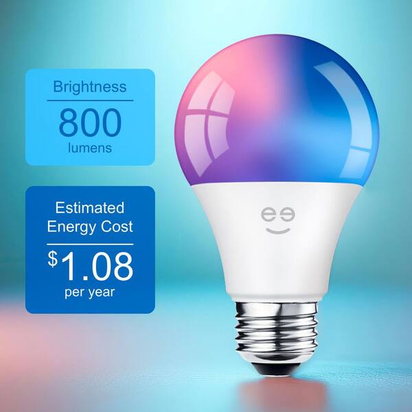 Geeni 60-Watt Equivalent Prisma Plus 800 A19 Dimmable and Tunable White LED Light Bulb Multicolor Wi-Fi Smart 2000-6500K