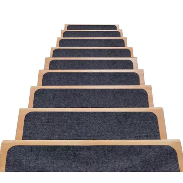 Self-Adhesive Non-Slip Dark Gray 8 in. x 30 in. Polyester TPR Backing Indoor Outdoor Stair Tread Cover (Set of 4)
