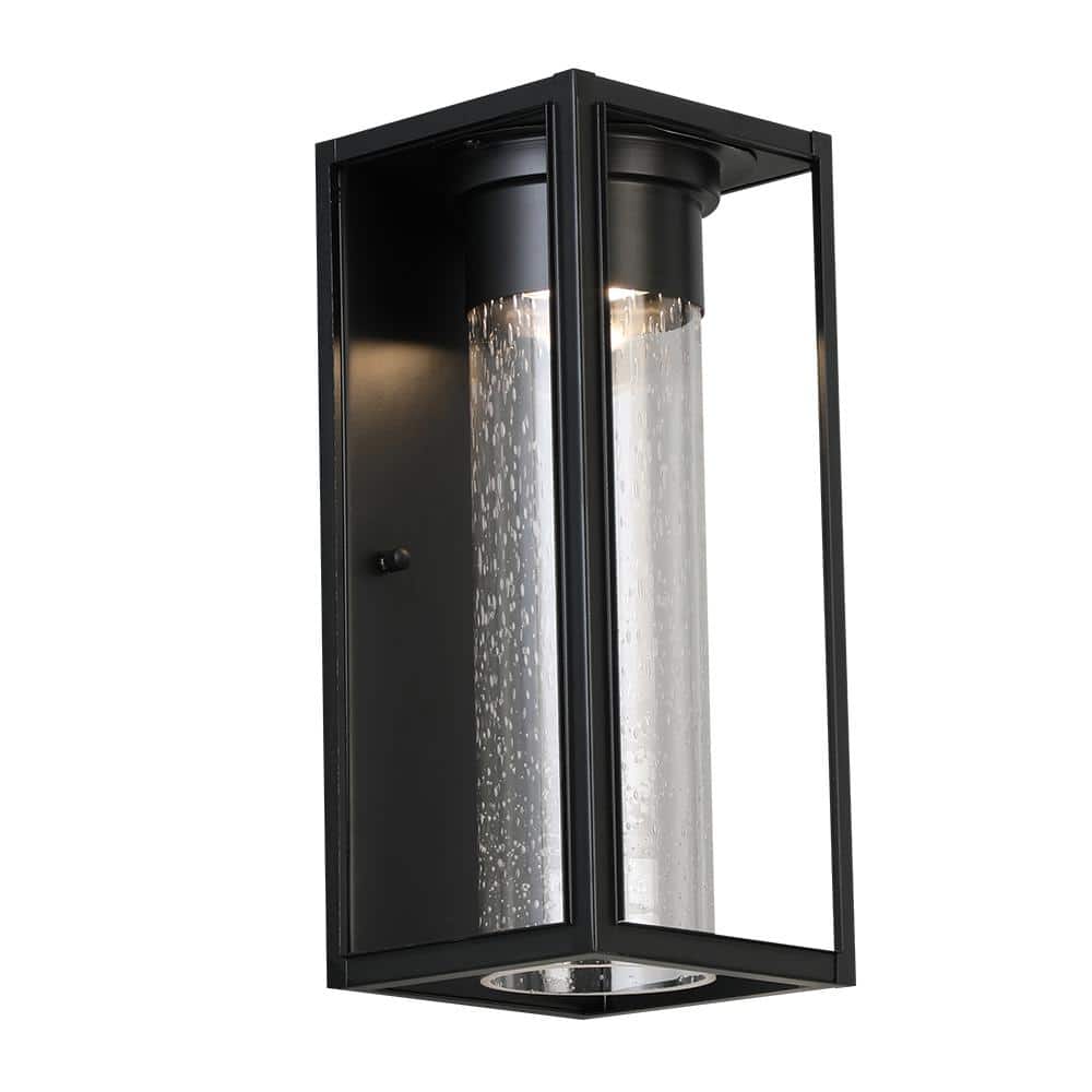 Eglo Walker Hill 2.39 in. W x 12 in. H 1-Light Matte Black LED Outdoor Wall Lantern Sconce with Clear Seedy Glass Shade -  204704A