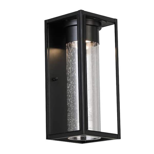 Eglo Walker Hill 2.39 in. W x 12 in. H 1-Light Matte Black LED Outdoor Wall Lantern Sconce with Clear Seedy Glass Shade