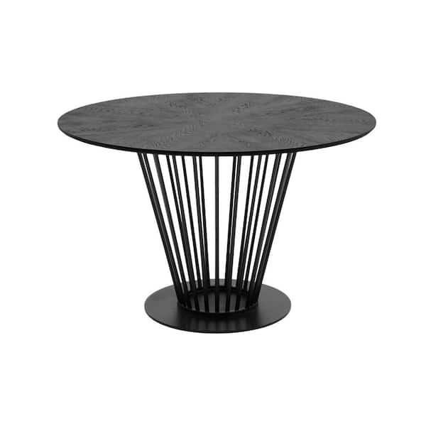 Conroy Black Veneer Wood 47. 2in. Pedestal Round Dining Table Seats 4
