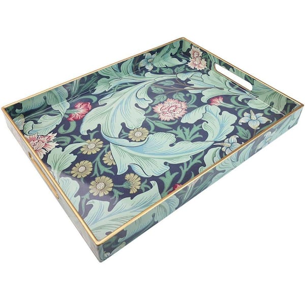 Dack Green Boho Plastic Decorative Platter with Handles for Home Decor (Set of 1)