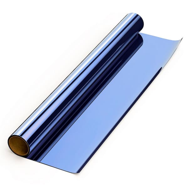 35 in. W x 394 in. L Anti UV Heat Blocking Daytime Blackout Window Film with 1-Way Reflective, Blue-Silver