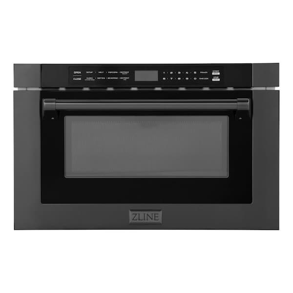 24 in. 1000-Watt Built-In Microwave Drawer in Black Stainless Steel & Traditional Handle