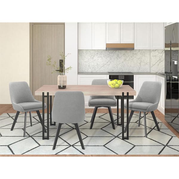 RenHome Thora Dining Chair, Gray/Black Metal Legs, Set of 2
