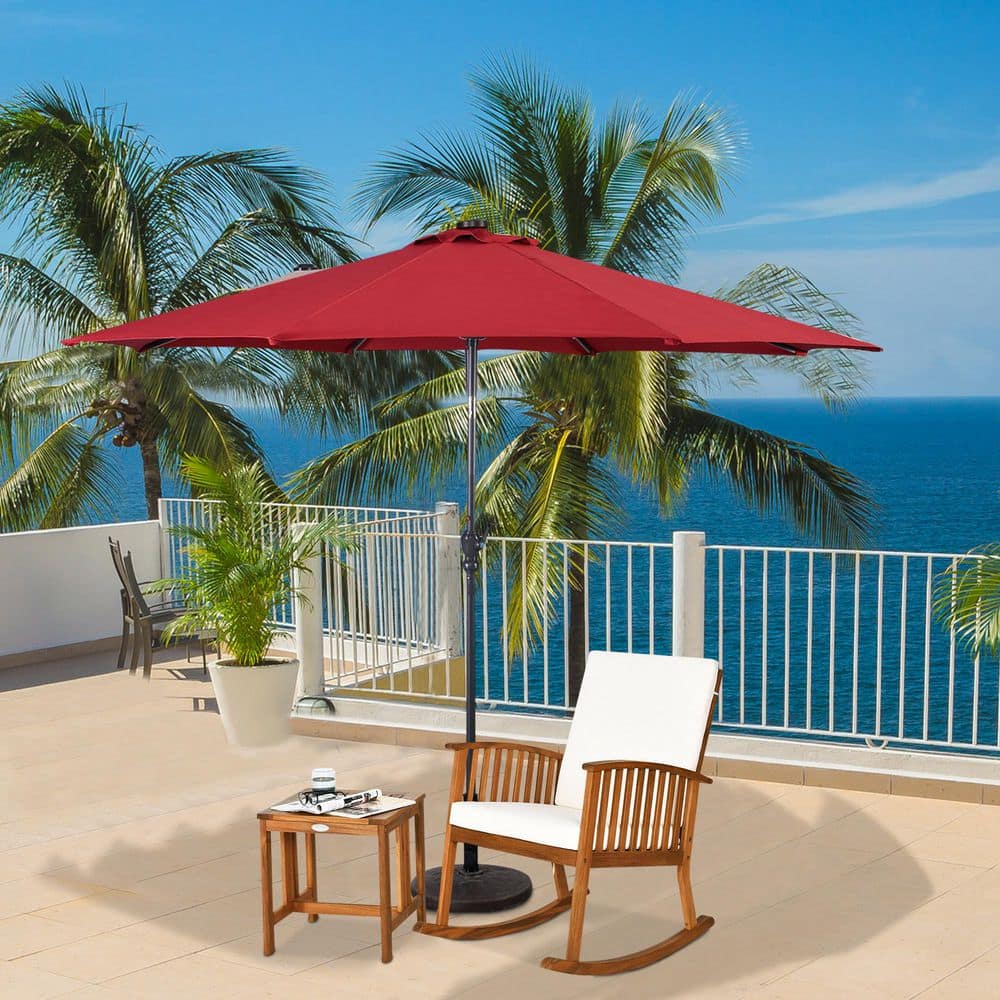 2-Pieces Acacia Wood Outdoor Rocking Chair Set with White Cushion and Side Table, Patio Porch Bistro Furniture Set