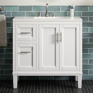 Chesil 36 in. W x 19.2 in. D x 36.1 in. H  Single Sink Freestanding Bath Vanity in White with Quartz Top