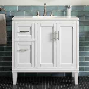 Chesil 36 in. W x 19.2 in. D x 36.1 in. H Single Sink Freestanding Bath Vanity in White with Quartz Top